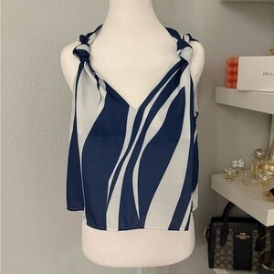 Elegant Navy and White Women's Cropped Blouse